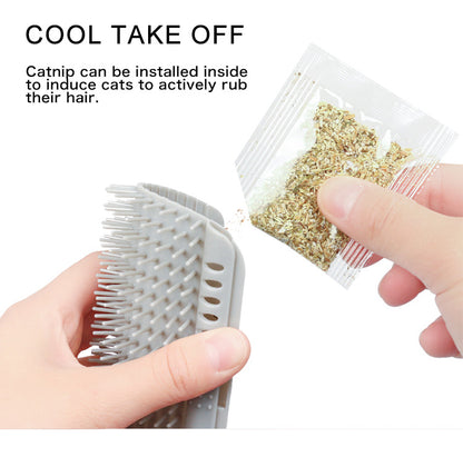 Cat Self Groomer with Catnip Wall Corner Scratcher Comb Soft Grooming Massage Brush Toy Scratch Massager Tool for Kitten Puppy