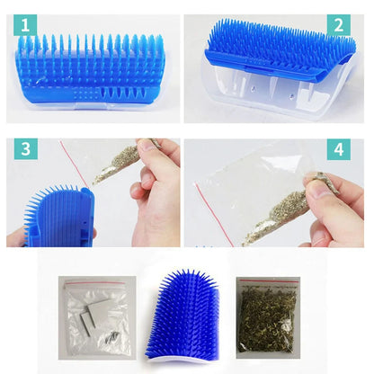Cat Self Groomer with Catnip Wall Corner Scratcher Comb Soft Grooming Massage Brush Toy Scratch Massager Tool for Kitten Puppy