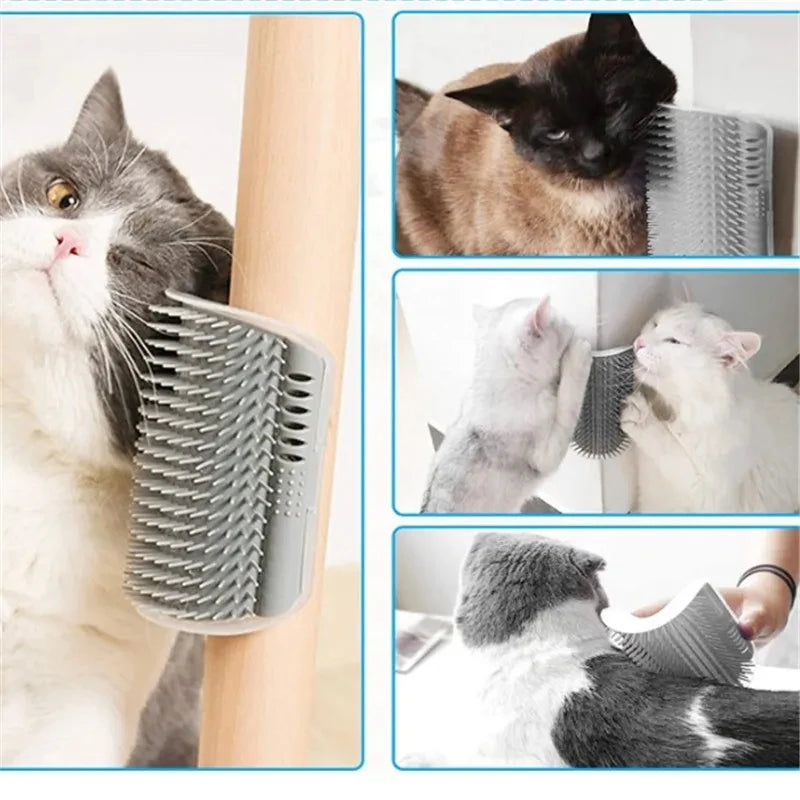 Cat Self Groomer with Catnip Wall Corner Scratcher Comb Soft Grooming Massage Brush Toy Scratch Massager Tool for Kitten Puppy