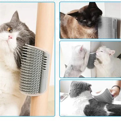 Cat Self Groomer with Catnip Wall Corner Scratcher Comb Soft Grooming Massage Brush Toy Scratch Massager Tool for Kitten Puppy
